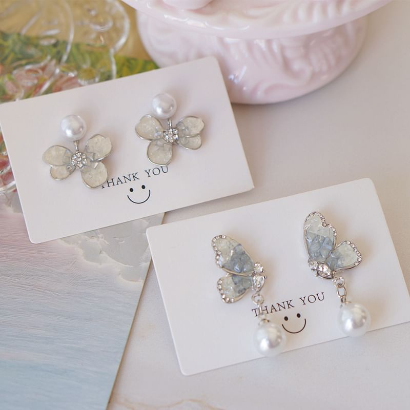 / Pearl Drop Crystal Alloy Butterfly Floral Earring Faux