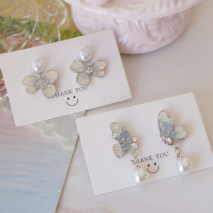 / Pearl Drop Crystal Alloy Butterfly Floral Earring Faux