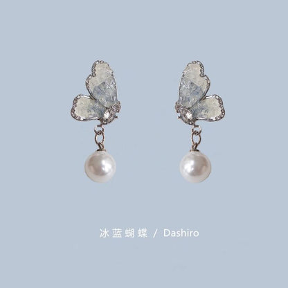 / Pearl Drop Crystal Alloy Butterfly Floral Earring Faux