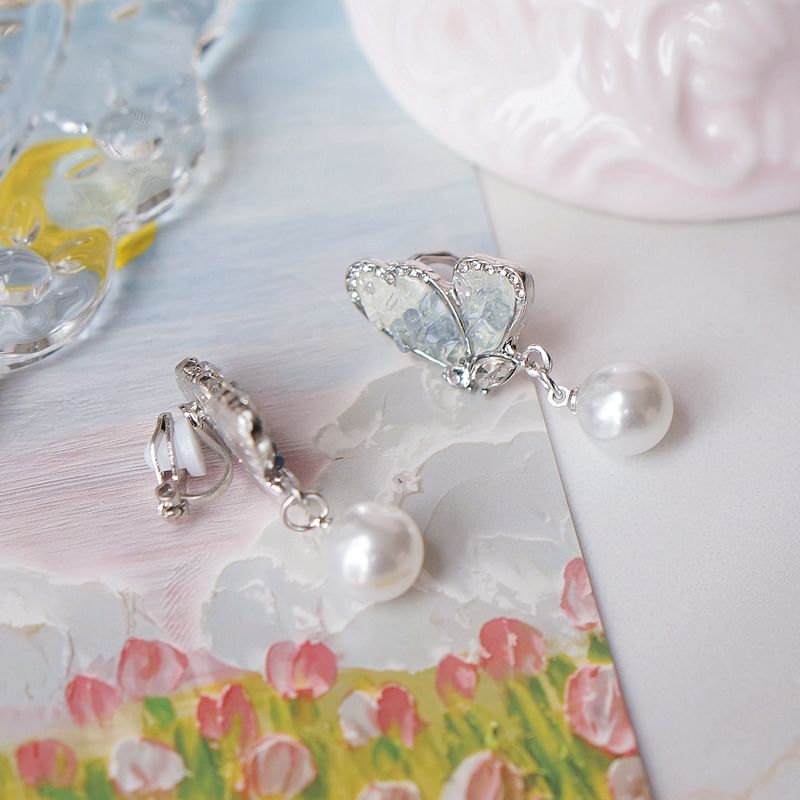 / Pearl Drop Crystal Alloy Butterfly Floral Earring Faux