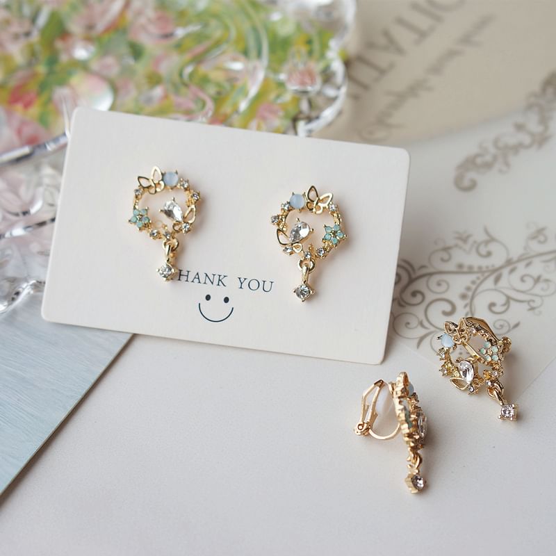 Drop Earring Butterfly Rhinestone Alloy