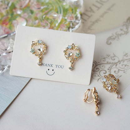 Drop Earring Butterfly Rhinestone Alloy