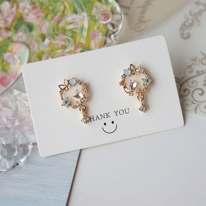 Drop Earring Butterfly Rhinestone Alloy