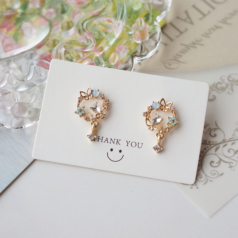 Drop Earring Butterfly Rhinestone Alloy