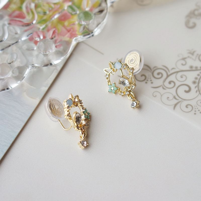 Drop Earring Butterfly Rhinestone Alloy