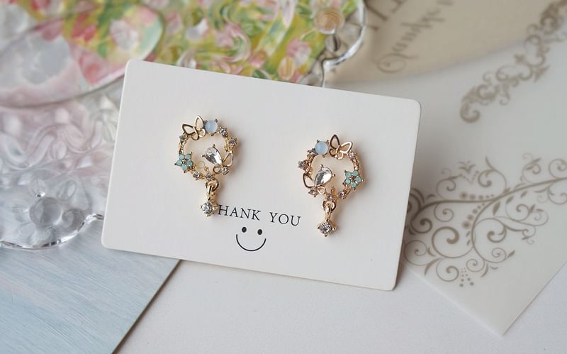 Drop Earring Butterfly Rhinestone Alloy