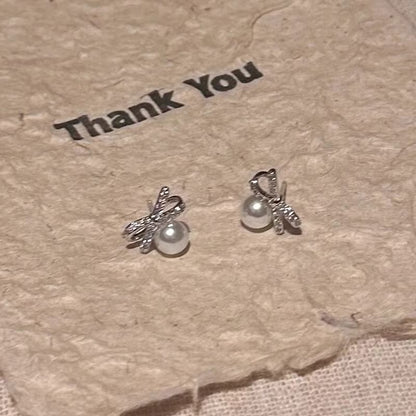 Bow Stud Faux Earring Pearl