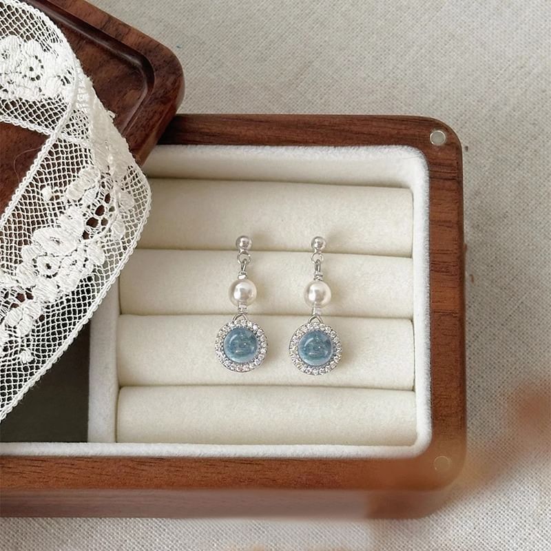 Faux Pearl Earring Rhinestone Drop