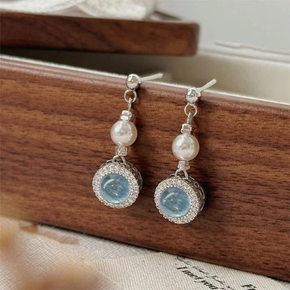 Faux Pearl Earring Rhinestone Drop