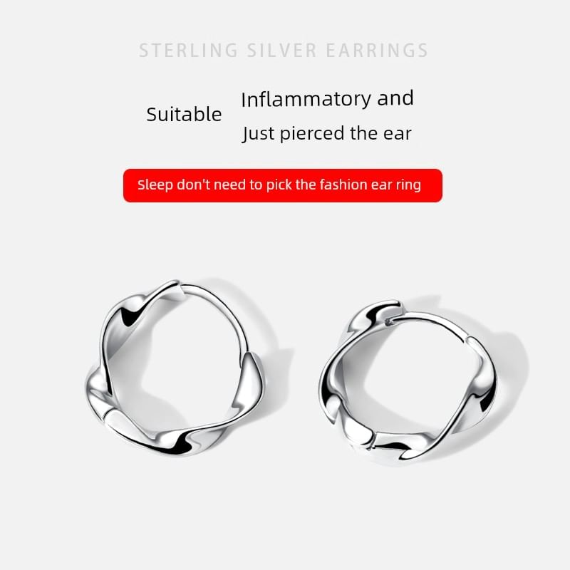 Sterling Earring Wavy Silver Hoop