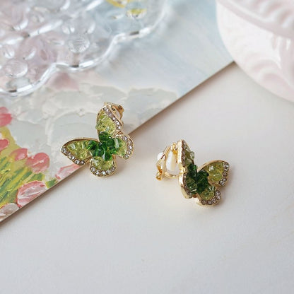 On Clip Flower Butterfly Stud / Earring