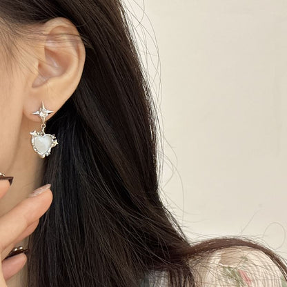 Clip Earring On / Drop Rhinestone Heart