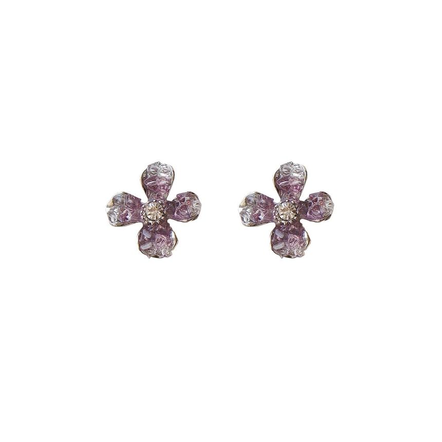 / Clip On Earring Stud Rhinestone Flower