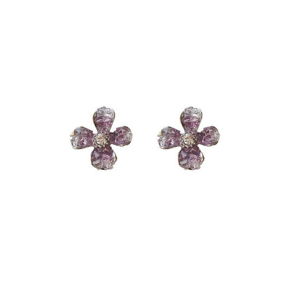 / Clip On Earring Stud Rhinestone Flower
