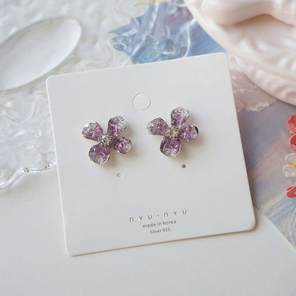 / Clip On Earring Stud Rhinestone Flower