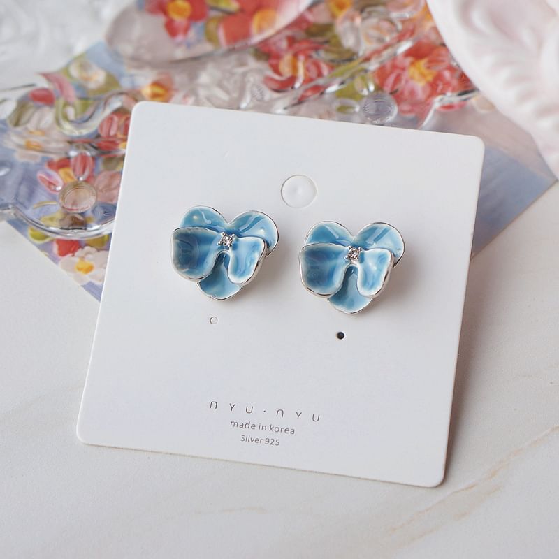 Clip On Enamel Orchid Earring / Stud