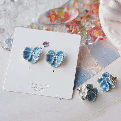 Clip On Enamel Orchid Earring / Stud