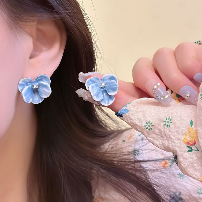 Clip On Enamel Orchid Earring / Stud