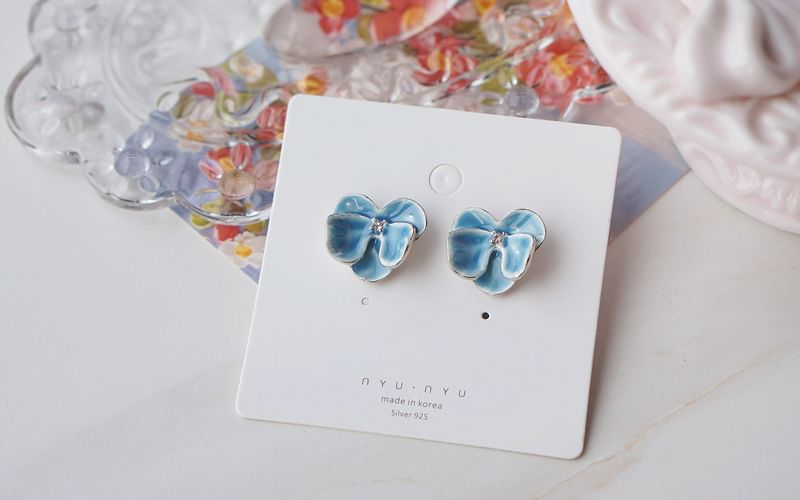 Clip On Enamel Orchid Earring / Stud