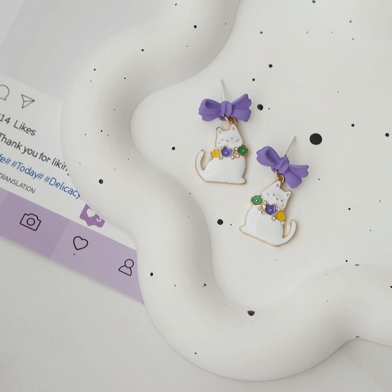 On Earring Bow Clip Drop Cat /