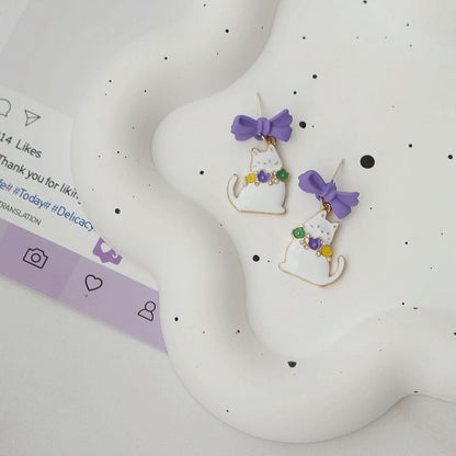 On Earring Bow Clip Drop Cat /