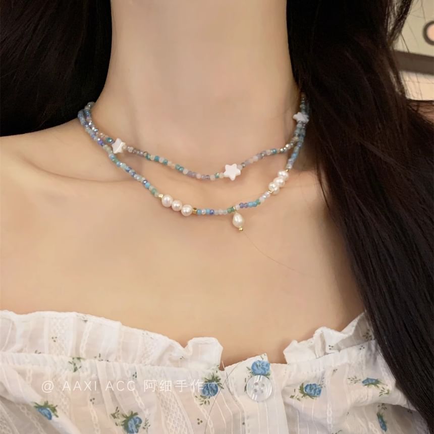 Necklace Star Beaded Pearl Faux /