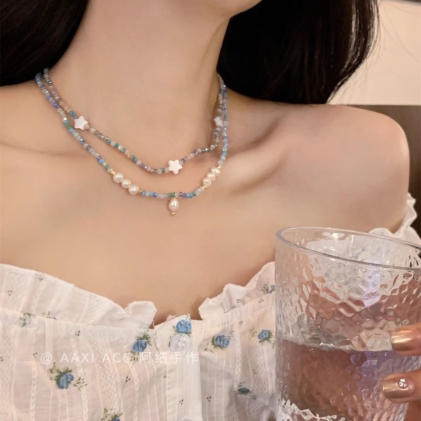 Necklace Star Beaded Pearl Faux /