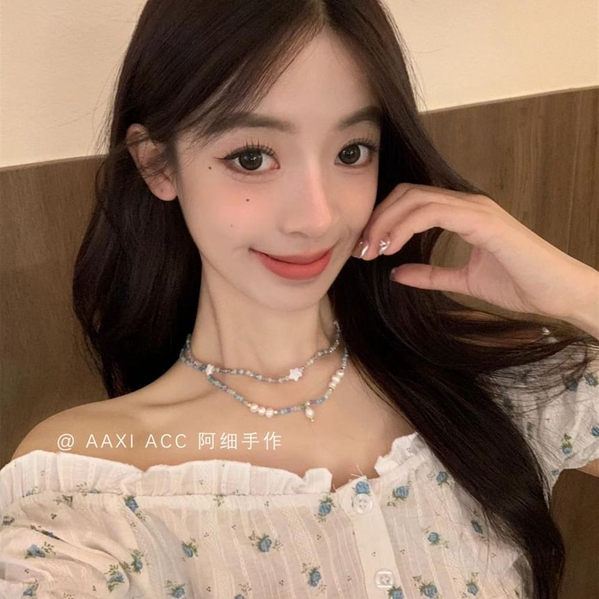 Necklace Star Beaded Pearl Faux /