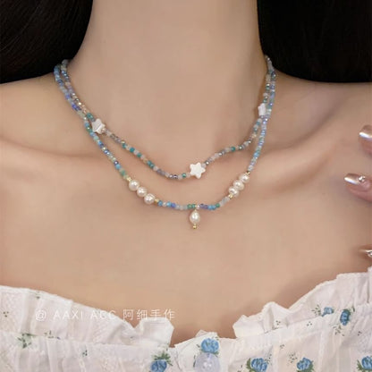 Necklace Star Beaded Pearl Faux /