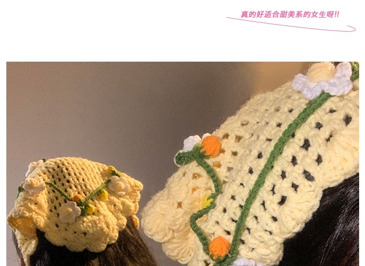 Bonnet / Floral Crochet Tie Hair Hat