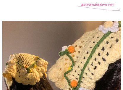 Bonnet / Floral Crochet Tie Hair Hat