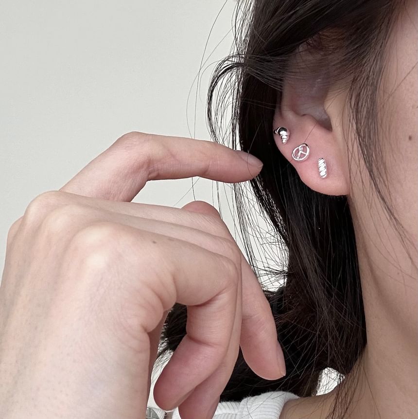 Earring Silver Sterling Baguette Stud