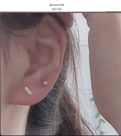 Earring Silver Sterling Baguette Stud