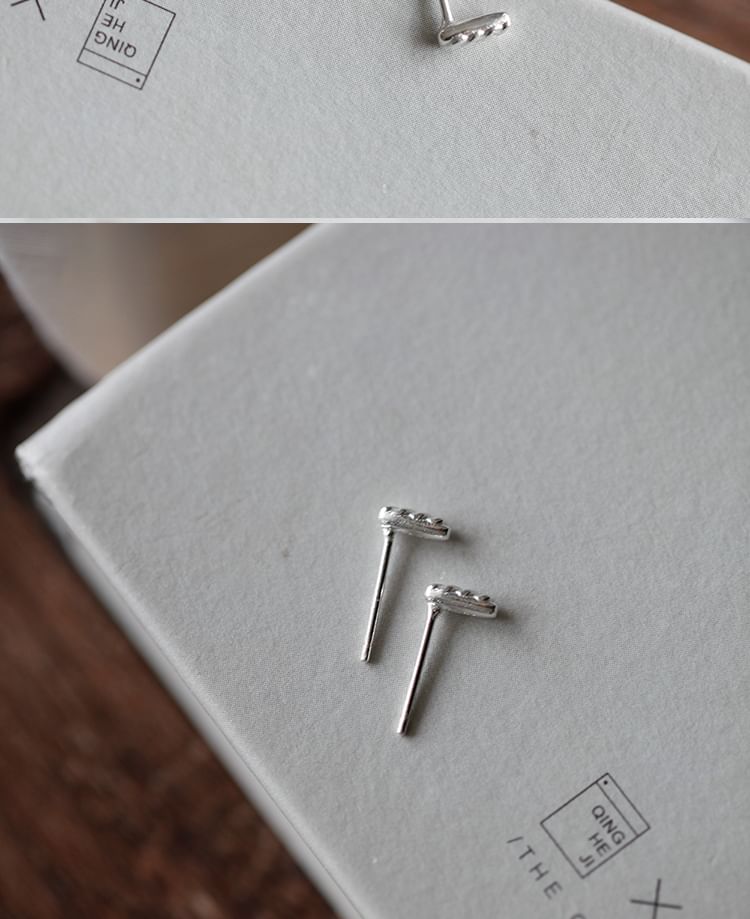 Earring Silver Sterling Baguette Stud