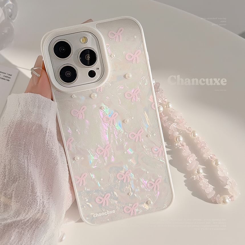 Phone / Case Pearl Set Bow Faux Adhesive Strap Decoration