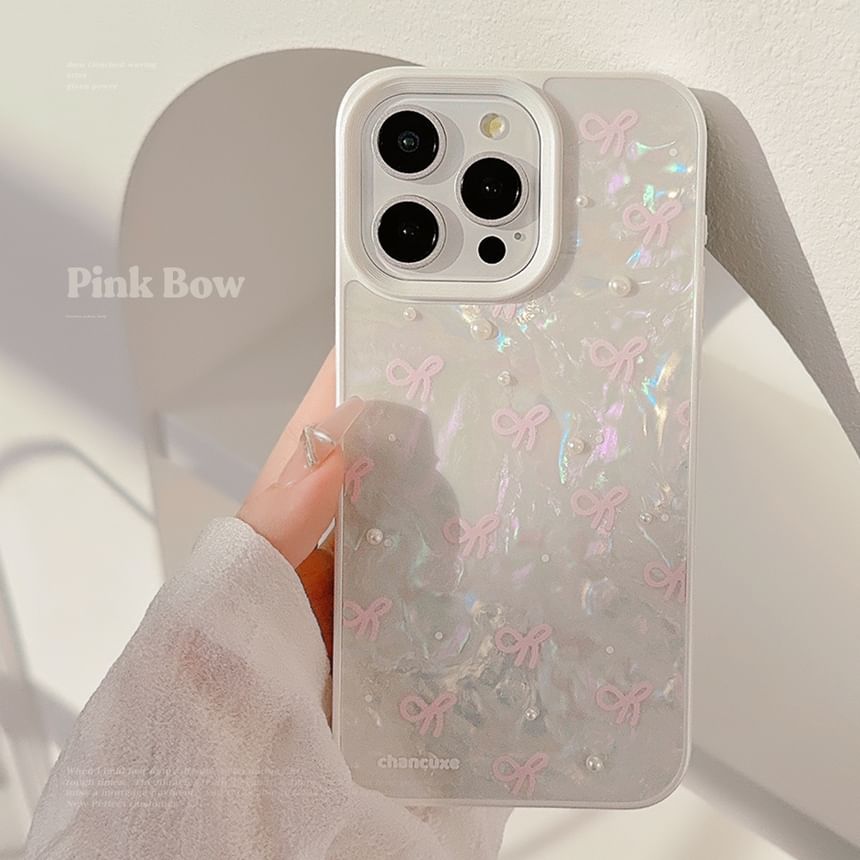 Phone / Case Pearl Set Bow Faux Adhesive Strap Decoration