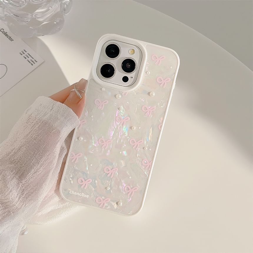 Phone / Case Pearl Set Bow Faux Adhesive Strap Decoration