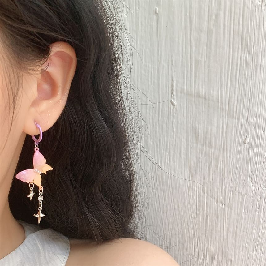 Butterfly Fringed Drop Huggie Earring Star