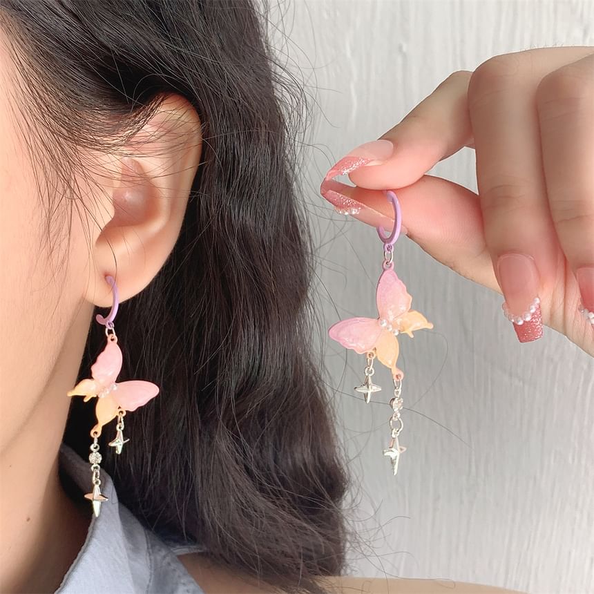 Butterfly Fringed Drop Huggie Earring Star
