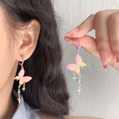 Butterfly Fringed Drop Huggie Earring Star