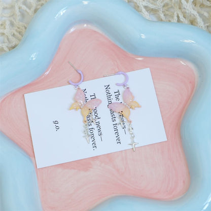 Butterfly Fringed Drop Huggie Earring Star