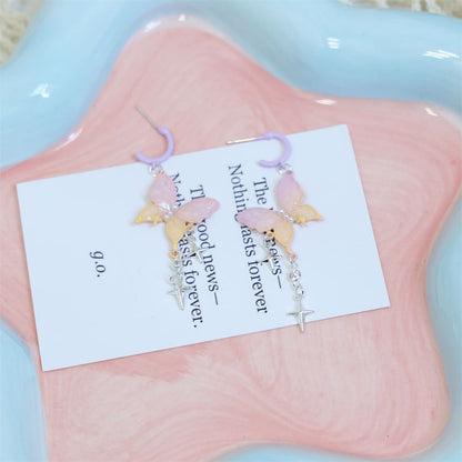 Butterfly Fringed Drop Huggie Earring Star