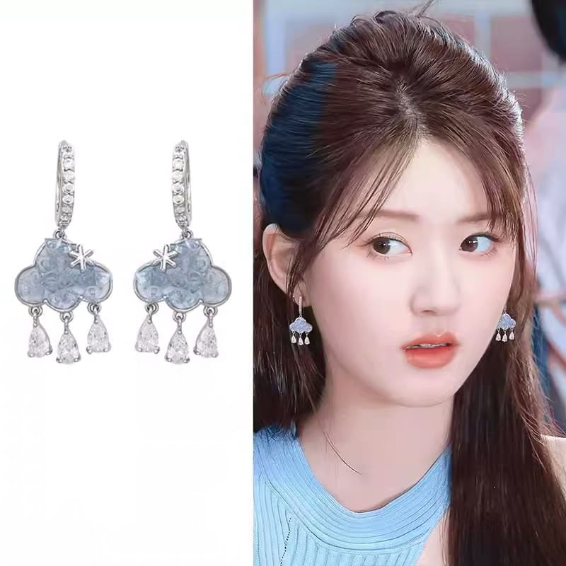 Drop Fringed Huggie Cloud Earring Rhinestone