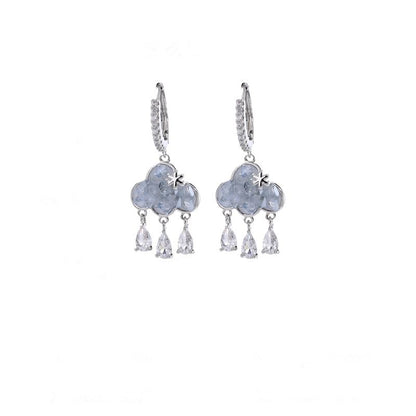 Drop Fringed Huggie Cloud Earring Rhinestone