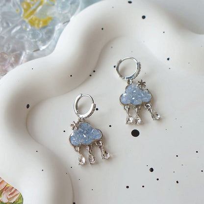 Drop Fringed Huggie Cloud Earring Rhinestone