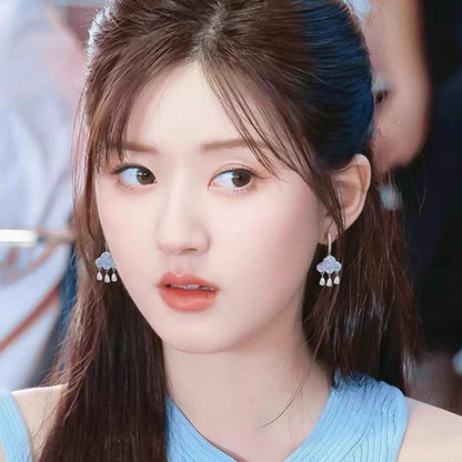 Drop Fringed Huggie Cloud Earring Rhinestone