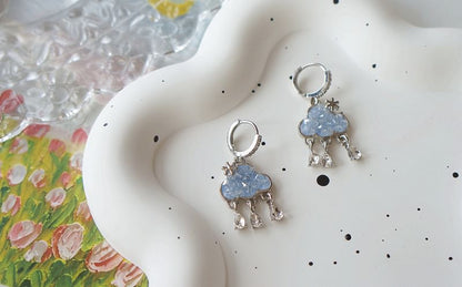Drop Fringed Huggie Cloud Earring Rhinestone