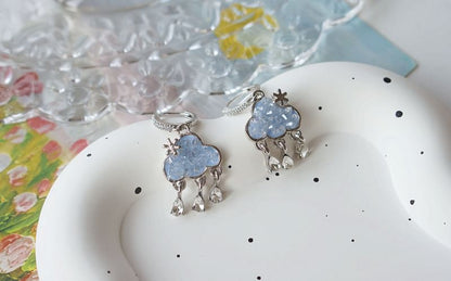 Drop Fringed Huggie Cloud Earring Rhinestone