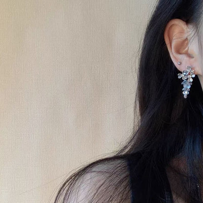 Floral Earring Rhinestone / Faux Drop Crystal Clip-On