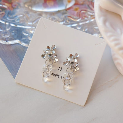 Floral Earring Rhinestone / Faux Drop Crystal Clip-On
